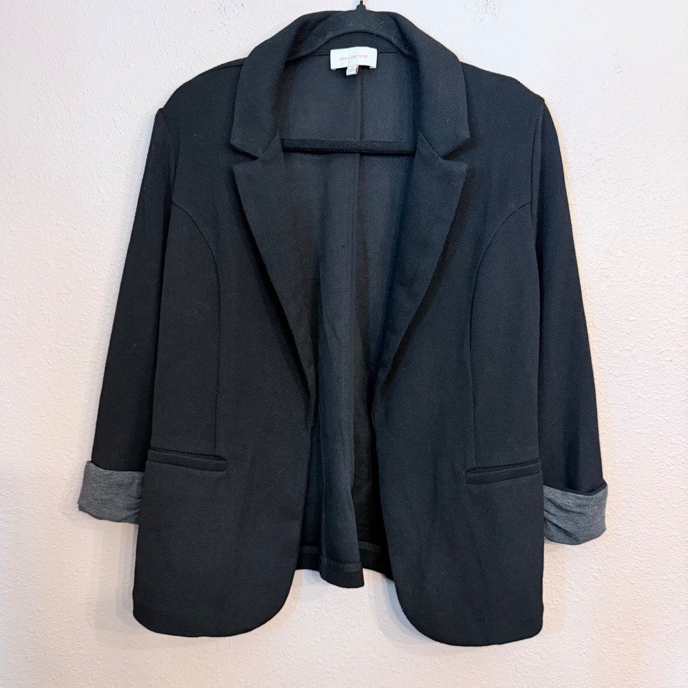 Skies Are Blue Womens Black Open Front Blazer Cuffed Sleeve Size Large S21619